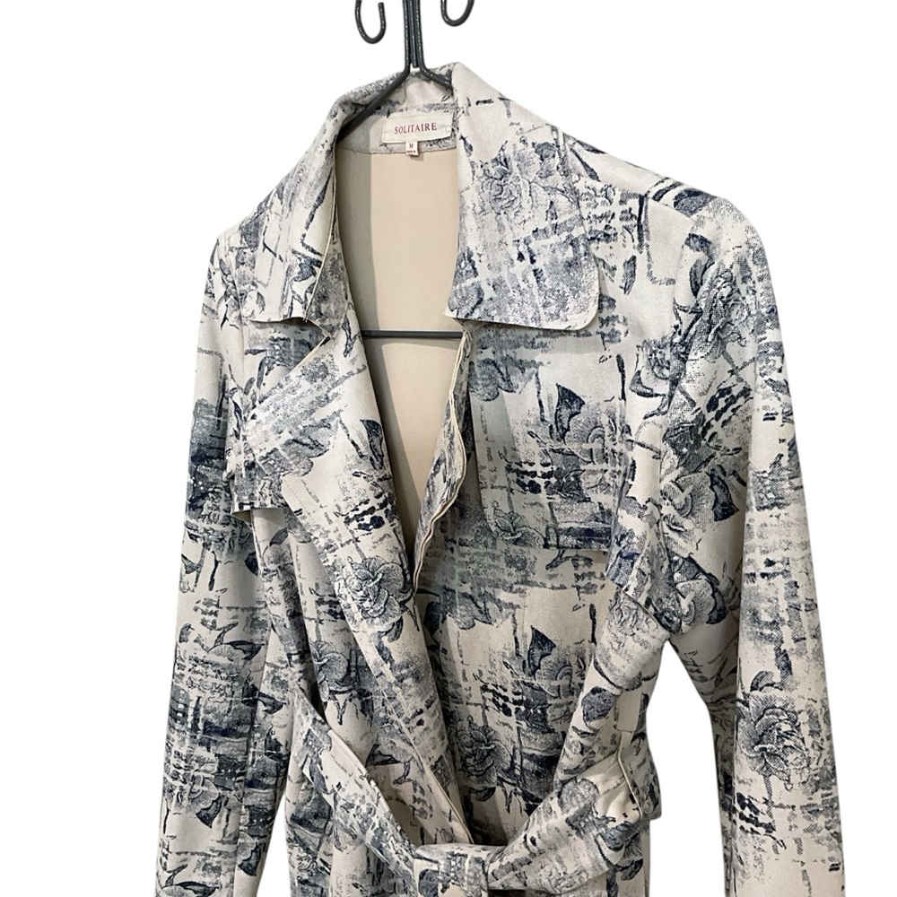 Solitaire For Anthropologie Trench Coat Size M Faux Suede Like Boho Belted - Picture 4 of 10